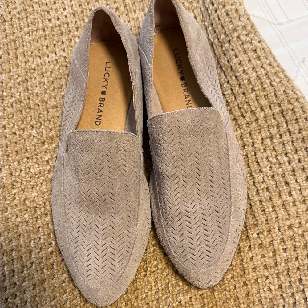 Lucky Brand women’s Taupe Suede Slip-On Loafers